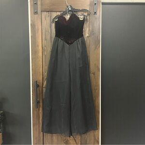 Altered Vintage 80s Zum Zum Burgundy Velvet & Black Chiffon Pantsuit Prom Dress